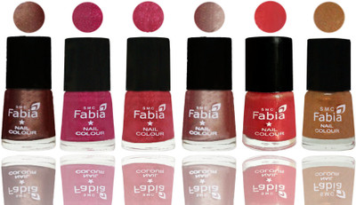 

FABIA Rich Toxic Free Perfection Shine Nail Polish Set of 6 (239201905) Light Coffee-Magenta-Shock Pink Light-Light Nude-Red Orange-Golden(Pack of 6)