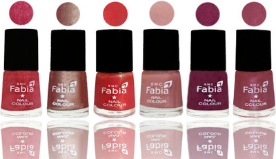 

FABIA Rich Toxic Free Perfection Shine Nail Polish Set of 6 (239202000) Shock Pink Light-Light Nude-Red Orange-Shrimp Pastell-Cherry Blossom-Pink Maroonish(Pack of 6)