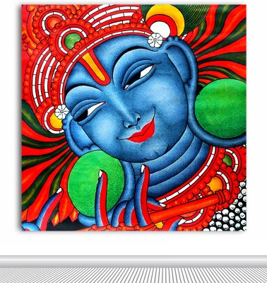 TAMATINA Tamatina Canvas Painting - Lord Krishna - Kerala Mural - Canvas Art. Oil 12 inch x 12 inch Painting(Without Frame)