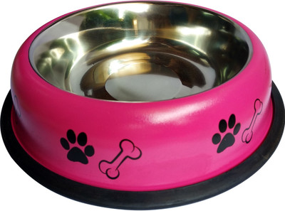 

UDAK GOOD QUALITY Stainless Steel 900ML PINK COLOUR Bowls Anti-Skid Rubber Base Food Water Perfect Dish Dog Puppy Cat Kitten Round Steel Pet Bowl(900 ml Pink)