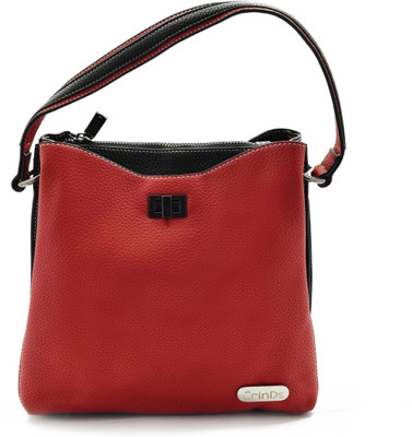 Crinds Women Casual Red Leatherette Hand-held Bag