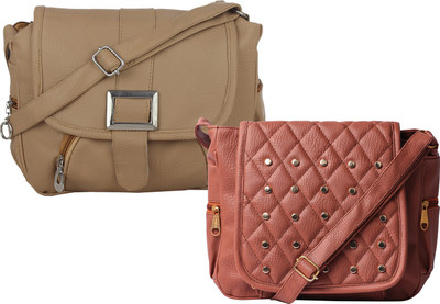 

Element Cart Women Casual, Evening/Party, Formal Beige, Brown PU Sling Bag