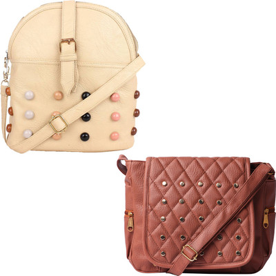 

Element Cart Women Casual, Evening/Party, Formal White, Brown PU Sling Bag, Brown;white
