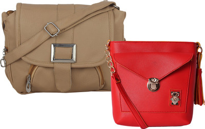 

Fillin Cart Women Casual, Evening/Party, Formal Beige, Red PU Sling Bag