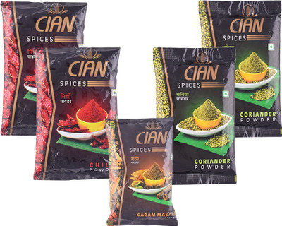 

CIAN Spice Combo Pack of 5-450Gm (Red Chilli 100gm + Corriander powder 100gm + Turmeric Powder 50gm)(5 x 90 g)