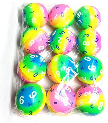 

KIDZIAN Numbers & Symbols Printed soft balls for kids Squeeze balls set of 12 pieces. - 7 cm(Multicolor)