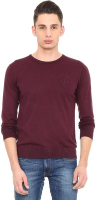 Allen Solly Self Design Crew Neck Casual Men Maroon Sweater