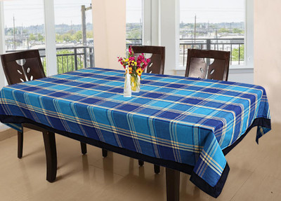 KUBER INDUSTRIES Checkered 6 Seater Table Cover(Blue, Cotton)