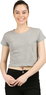 Ap'pulse Casual Short Sleeve Solid Women Grey Top