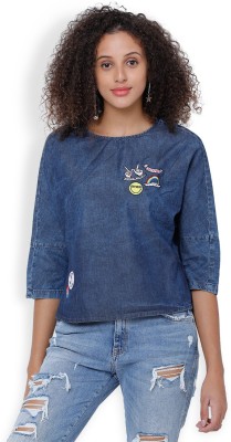 Tokyo Talkies Casual 3/4 Sleeve Printed Women Dark Blue Top