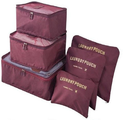 

Bagzar Set of 6 Bags Waterproof Cubes Travel Packing Luggage Cloth Organizer Storage Compression Pouch Laundry Zipper Bags (Baby Pink)(Maroon)