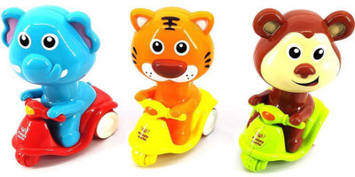 

ToyVilla Set of 3 Press & Go Scooter Riding Tiger + Elephant + Monkey Animal Moto Toy for Kids, Birthday Gift for Kids(Multicolor)