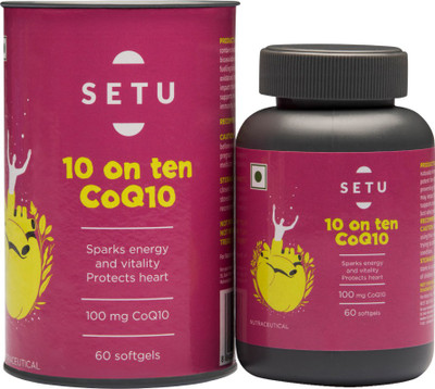 

Setu 10 On ten CoQ10, High Absorption 100mg Coenzyme Q10, 60 softgels for Heart Health, Energy and Vitality(60 No)