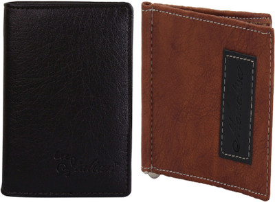 

Lady bar Men Multicolor Genuine Leather Card Holder(18 Card Slots), Black;tan