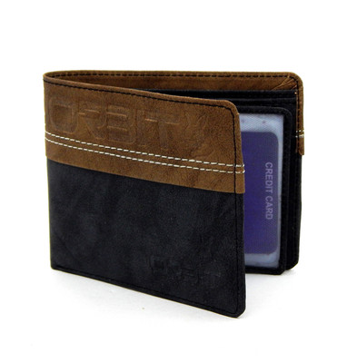 Orbit Men Tan, Black Genuine Leather, Fabric Wallet(5 Card Slots), Black;tan