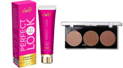 

iba halal care Perfect Look BB Cream with 24 Karat Gold (30 g) & miss rose Glow Kit Face Highlight 3 Color Shimmer Highlighter and bronzer palette(Set of 2)