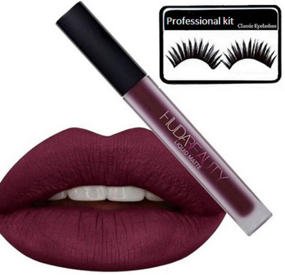 

PROFESSIONAL KIT eyelashes with huda beauty matte finish lip gloss(Set of 2)