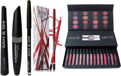 

Sah&Shi Eyebrow Black Pencil With Mac Mascara & Mac Liquid Eyeliner set of 3 and Super Matte Lip Liner 12 Pencils(Set of 3)