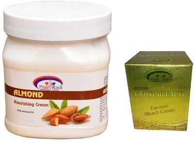 Pink Root ALMOND CREAM 500ML WITH GOLD BLEACH 50G(Set of 2)