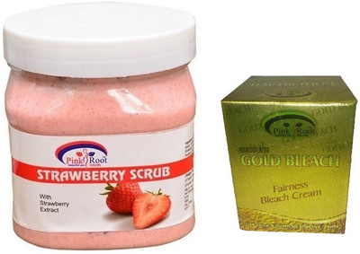 Pink Root STRAWBERRY SCRUB 500ML WITH GOLD BLEACH 50G(Set of 2)
