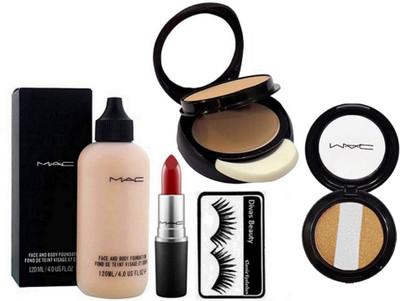 

divas beauty Eyelashes, Face & Body Foundation, Mette Finish Lipstick With Two Way Compact, Eyeshadow Fard A Joues Miniralize(Set of 5)