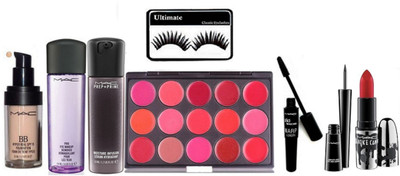 

Ultimate Mac Prep+Prime Face Serum,Pro Eye Makeup Remover,BB Hyper Real Foundation ,Liquid Eyeliner With Mascara,Matte Finish Long Lasting Brooke Candy Lipstick,Lip Palette(Set of 8)