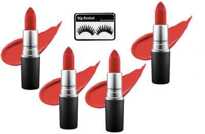 

big basket Eyelashes, Mac Long Lasting Matte Finish Red Lipstick (Set of 4)(Set of 5)