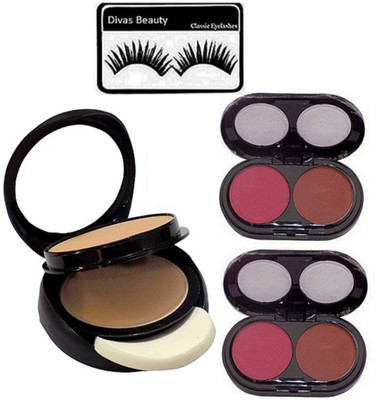 

divas beauty Eyelashes & 2 Color Pressed Powder Blush Alliance Perefct & Two Way Compact(Set of 4)