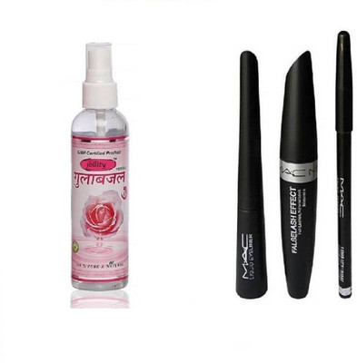 

jollity Rose Water And MAC Liquid Eye Liner & Mac Mascara & Mac Eyebrow Pencil (MAC 3 in 1)(Set of 4)
