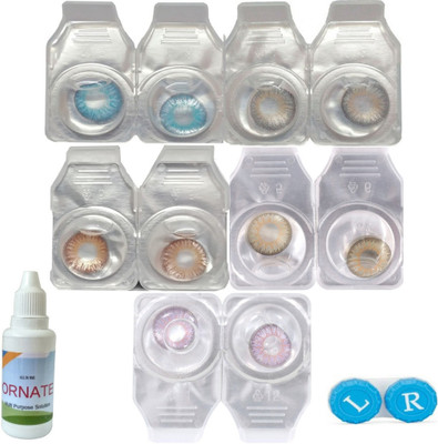 ORNATE 5 Pair Blue Grey Brown Hazel and Pink Colored Contact Lenses Monthly Contact Lens(0, Blue, Brown, Grey, Hazel, Pink, Pack of 10)