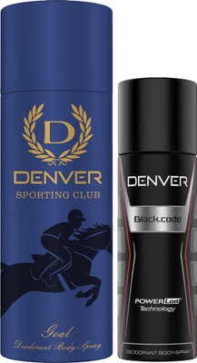 

Denver Goal 165 Ml & Black Code Nano 50 ml Deodorant Spray - For Men(215 ml, Pack of 2)
