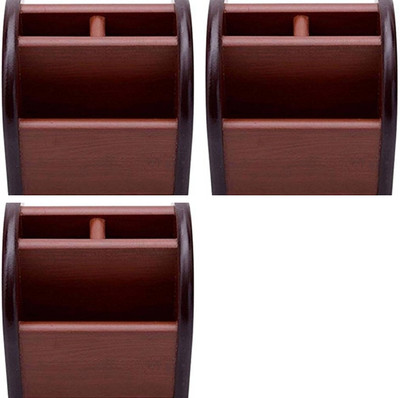 

Xingli 4 Compartments Wooden Best Quality Pen stand made with high quality Furnishing and material,Set of 3 Pieces(Dark brown)