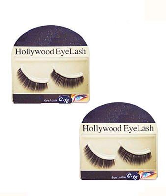 

sweetpea Hollywood YQE Imported Black Natural Thick Long False Eyelashes with Adhesive (Set of 2 Pair) (C-16)(Pack of 2)