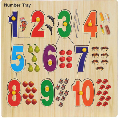

Trade Globe Wooden Numbers Counting Teaching Tray with Picture & Knobs (30cm x 30cm) (Multi Color)(Multicolor)