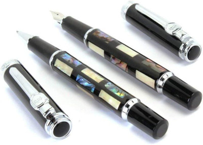 

LEDOS 8802 Black And Silver Shell Carving Fountain & Rollerball Pen 18kgp Fine Nib Pen Gift Set(Pack of 2)