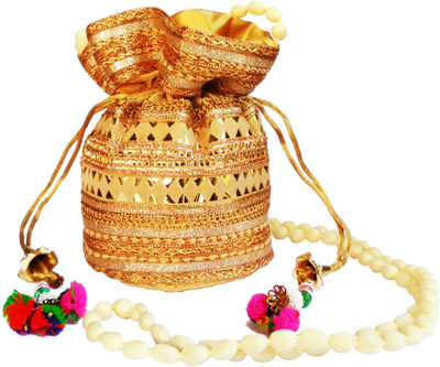 

Purpledip Rich Velvet Potli Bag (Clutch, Drawstring Purse, Evening Handbag) For Women Potli(Gold)