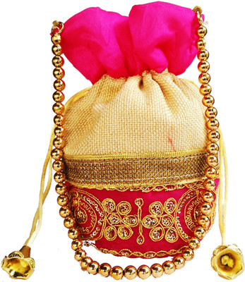 

Purpledip Rich Velvet & Jute Potli Bag (Clutch, Drawstring Purse, Evening Handbag) For Women Potli(Pink)