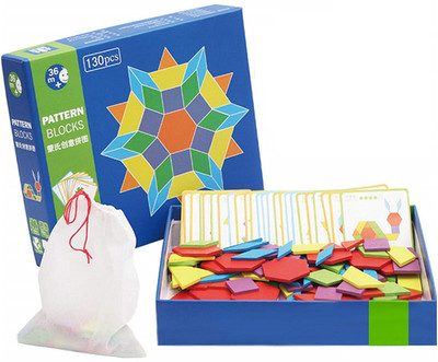 

Miss & Chief 130 Pcs Geometric Shapes Wooden Blocks Puzzle Game for Kids(130 Pieces)