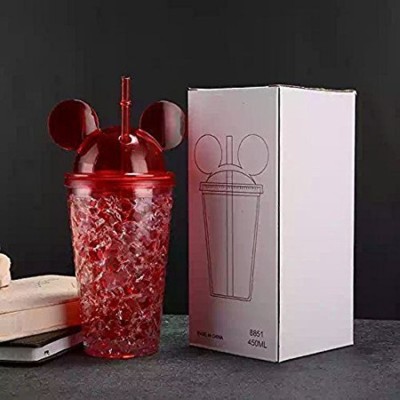 

BLACK CAT INC Plastic Mug Bottle/Jelly Sipper/Gel Feezer Sipper/ Icecream Cup with Straw for Cold Beverages, Water and Drinks (Red - 0065 A)(Red)