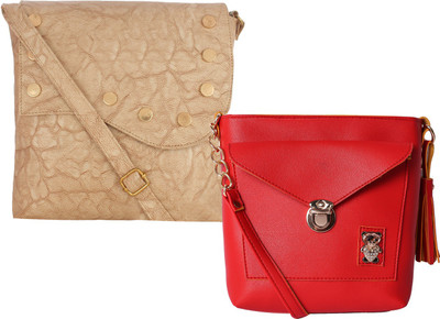 

Fillin Cart Women Casual, Evening/Party, Formal Beige, Red PU Sling Bag