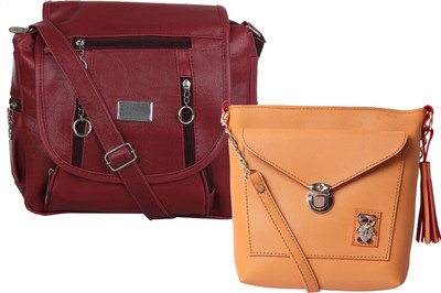 

Fillin Cart Women Casual, Evening/Party, Formal Maroon, Yellow PU Sling Bag