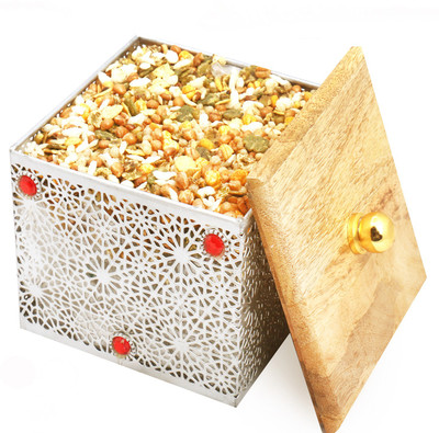 

Ghasitaram Gifts Namkeens-Silver Wooden Protein Mix Namkeen Box(400 g, Pack of 2)