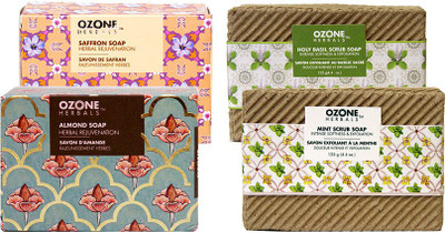 

Ozone Bath Soap Combo of 4 - Saffron, Almond, Basil & Mint(600 g, Pack of 4)