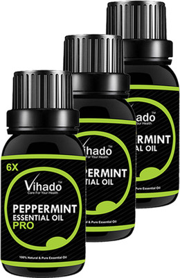 

VIHADO Peppermint Essential Oil 6X PRO 100% Pure Natural & Therapeutic Grade For Aromatherapy, Skin, Acne & Hair Growth (10 ML) (Pack of 3)(10 ml)