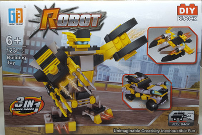 

Skylofts 3 in 1 Convertable Transformer / Pull Back Car / Space Marine Building Toy for Boys ( 123pcs Yellow)(Multicolor)