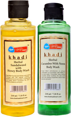 

Khadi Mart Sandal with Honey Body Wash Cucumber with Neem Body Wash - (Pack of 2) - 420 mL(420 ml, Pack of 2)