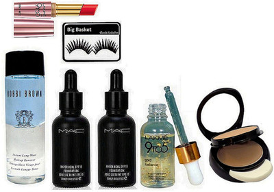 

Big Basket Eyelashes, Mac Two Way Compact, Hyper Real Foundation (Pack of 2), Bobbi Brown Instant Long Wear Makeup Remover, 9to5 Face Serum, Matte Lipstick(Set of 7)