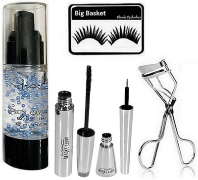

big Basket Eyelashes, Mac Skin Cavial Primer, Brook Candy Eyeliner & mascara with Eyelashes Curler(Set of 5)