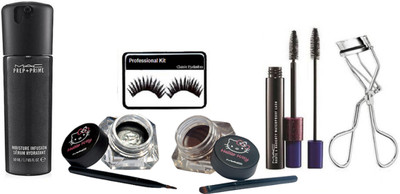 

Professional kit eyelashes , hello kitty two black & brown eyeliner & double effect lash mascara with eyelash curler& Pre+Primer Moisture Infusion Serum Hydratant(Set of 5)
