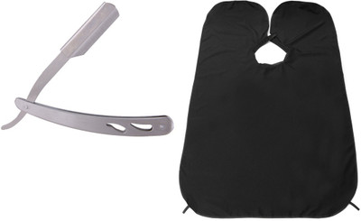 

JAMPAK Men's Personal and Professional Use Beard Apron (Black) STAINLESS STEEL RAZOR(Set of 2)